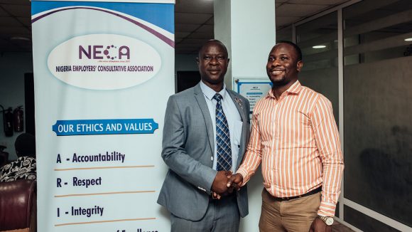 Timothy Olawale, 54, Director general of Nigeria Employer consultative association (NECA) and Rasak Adekoya, programs officer at sightsavers.
