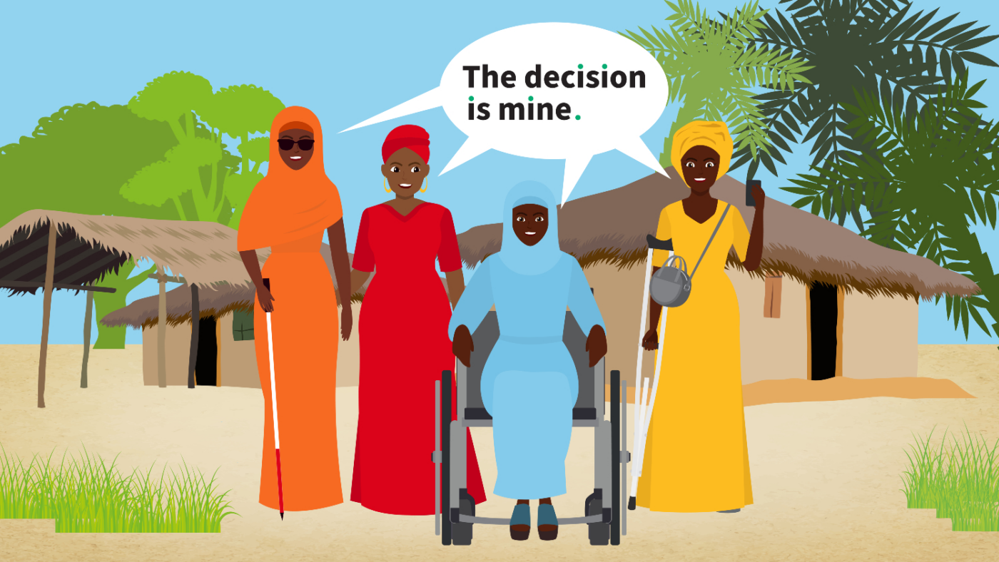 An illustration from the inclusive family planning project, showing a diverse group of people and text that says: 