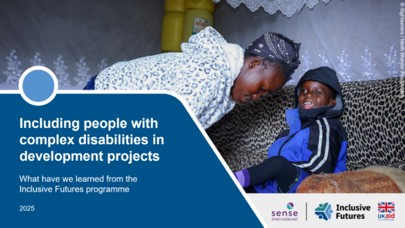 A holding slide introducing our webinar on including people with complex disabilities in development projects.